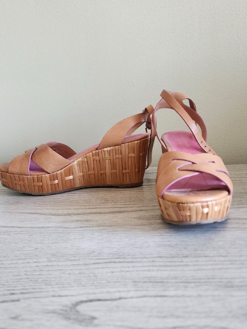 Kate Spade Woven cross strap detail leather ankle strap Wedge Sandals size 5 1/2